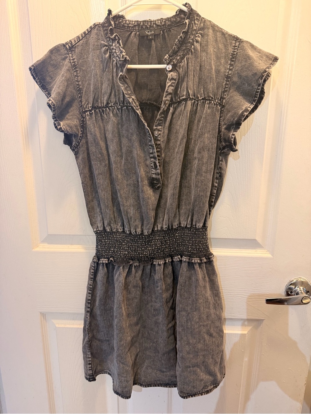 Rails Amina black acid wash Short Sleeve Smocked-Waist Dress